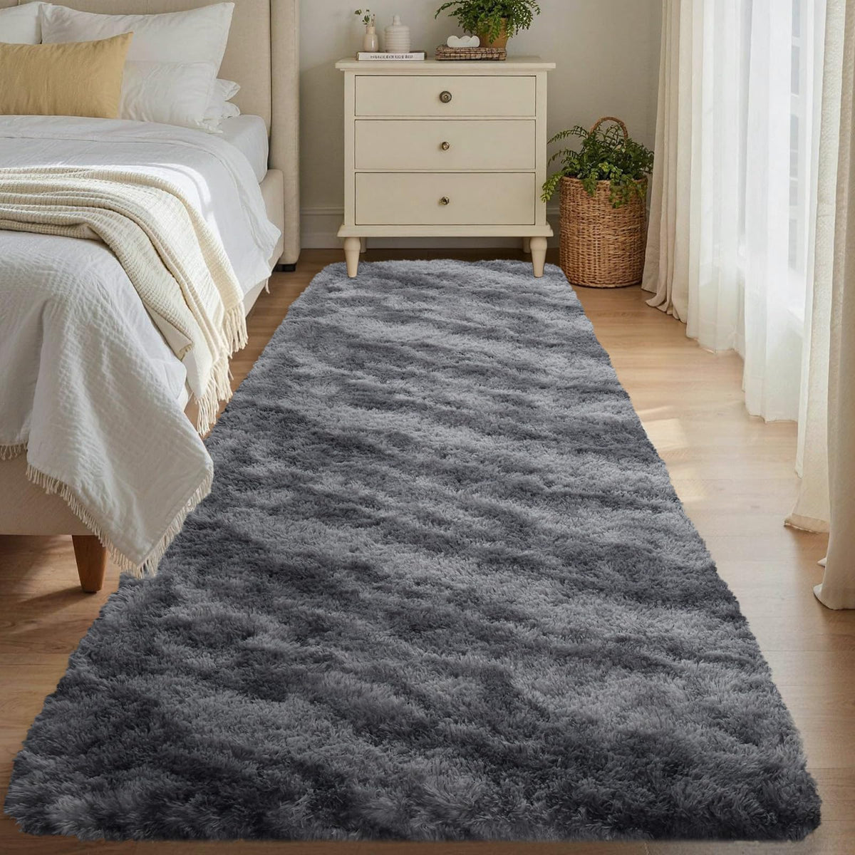Noahas 2x6 Black Fluffy Soft Runner Rug Non-Slip for Bedroom Dorm Hallway