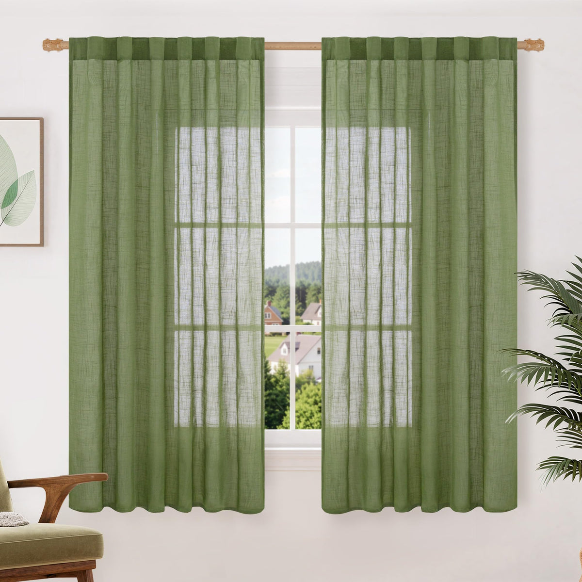 LAMIT Linen Semi Sheer Curtains 84 Inches Long for Living Room 2 Panels