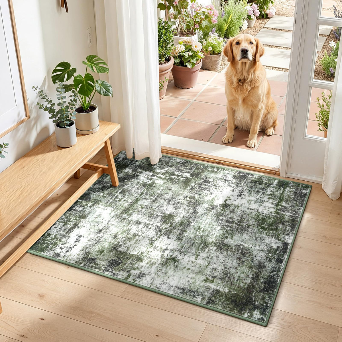 Rugflix 8x10 Area Rugs for Living Room, Washable Large Rug Stain-Resistant Low Pile, Modern Dark Carpet for Dining Room Home Office Kid Room Nursery Bedroom, Navy Blue/Black