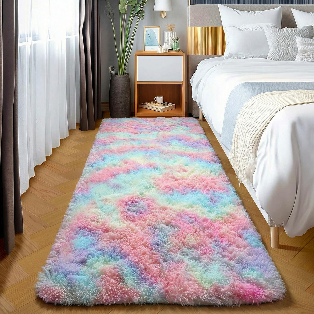 Runner Rugs for Bedroom Living Room, 2x6 Tie-Dyed Beige Hallway Area Rug