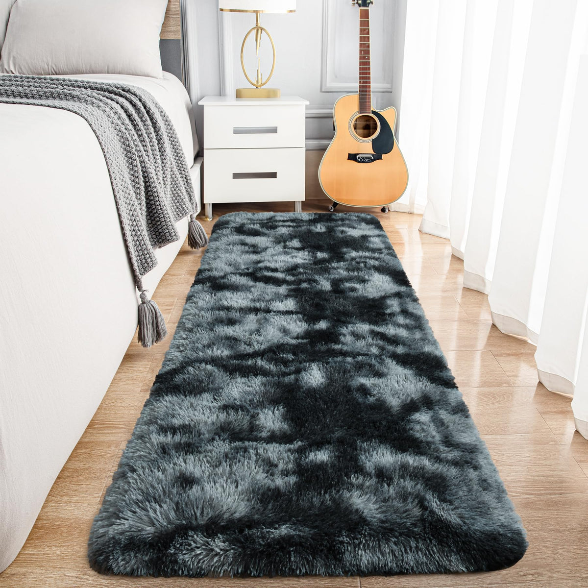 Noahas 2x6 Black Fluffy Soft Runner Rug Non-Slip for Bedroom Dorm Hallway