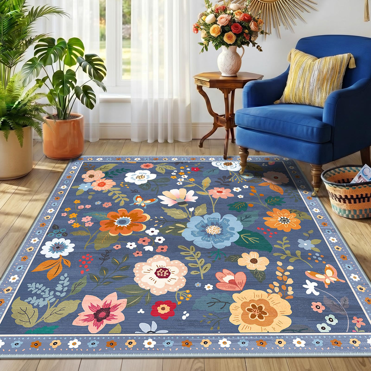 RELEANY Floral Washable 5x7 Area Rugs Pink