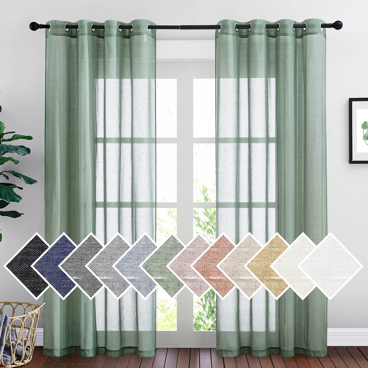 NICETOWN White Sheer Linen Curtains 84 Inch Length 2 Panels Set, W52xL84