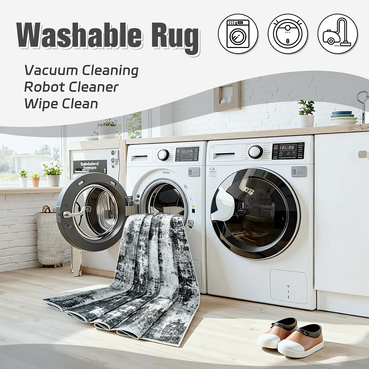 8x10 Area Rugs for Living Room: Washable Soft Black Abstract Bedroom Carpet