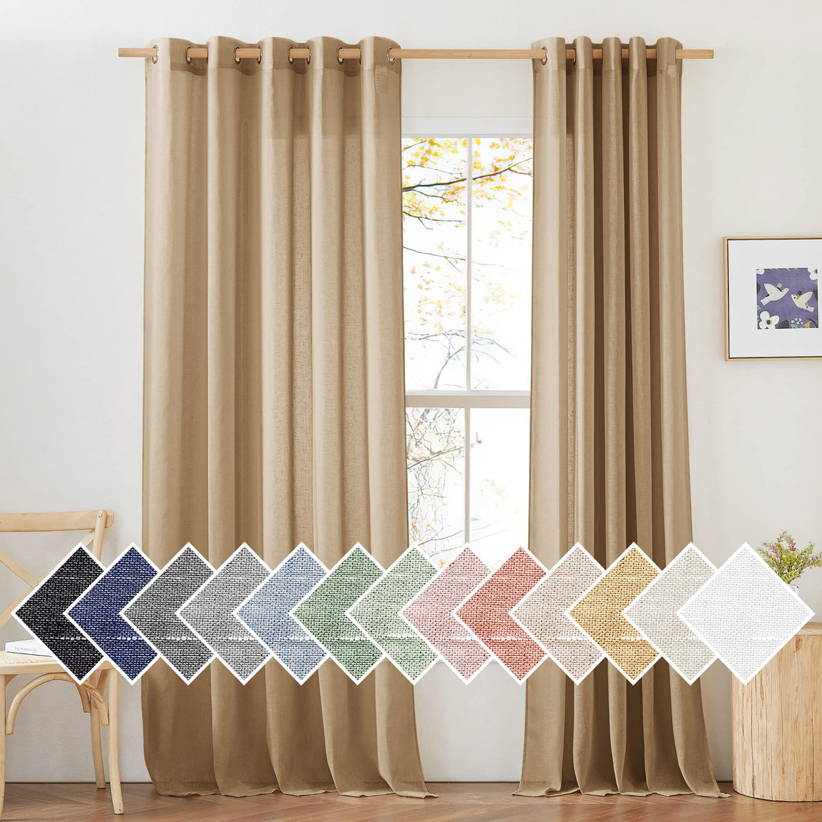 NICETOWN White Sheer Linen Curtains 84 Inch Length 2 Panels Set, W52xL84