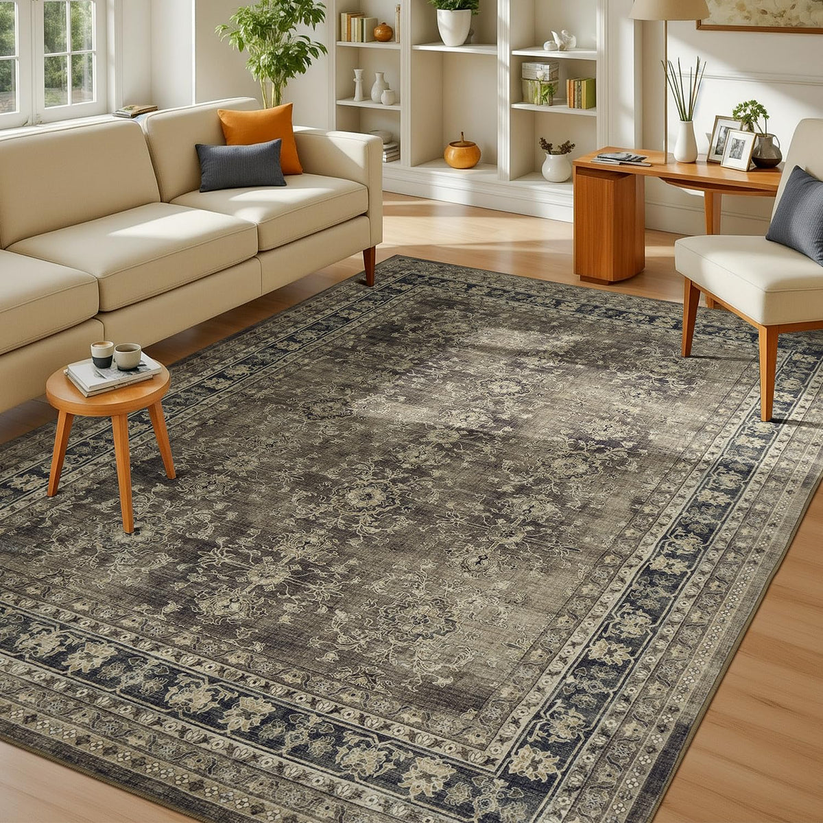 Lessymo 8 x 10 Area Rugs for Living Room, Machine Washable Rug Grey White