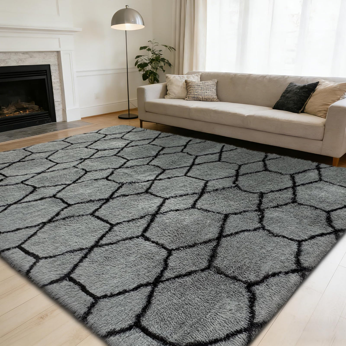 6x9 Black Fluffy Area Rug for Living Room,Large Shag Area Rugs for Bedroom