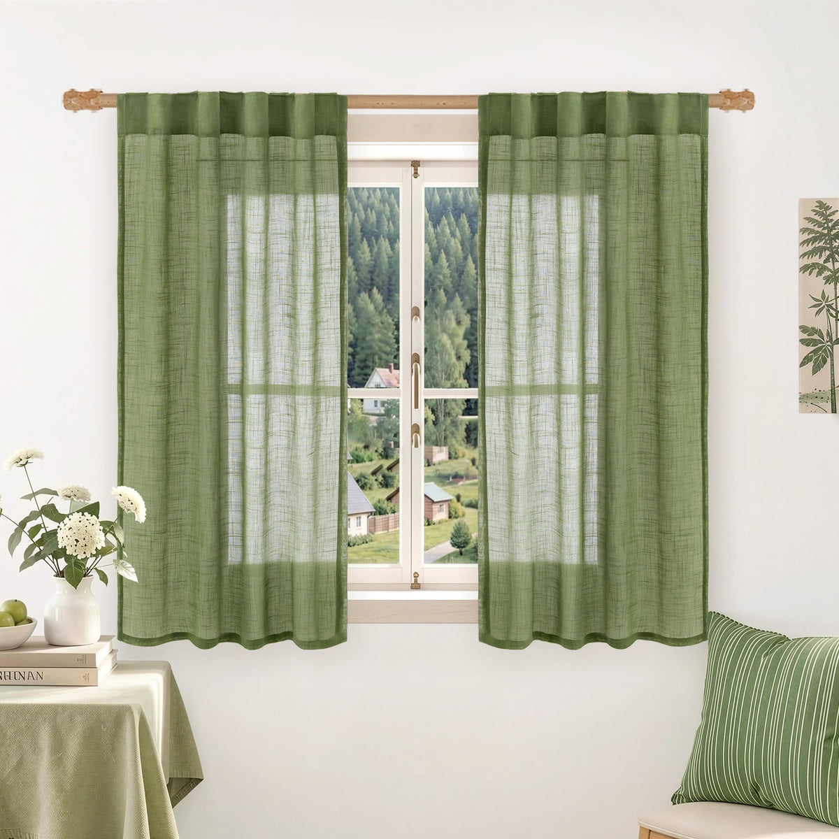 LAMIT Linen Semi Sheer Curtains 84 Inches Long for Living Room 2 Panels