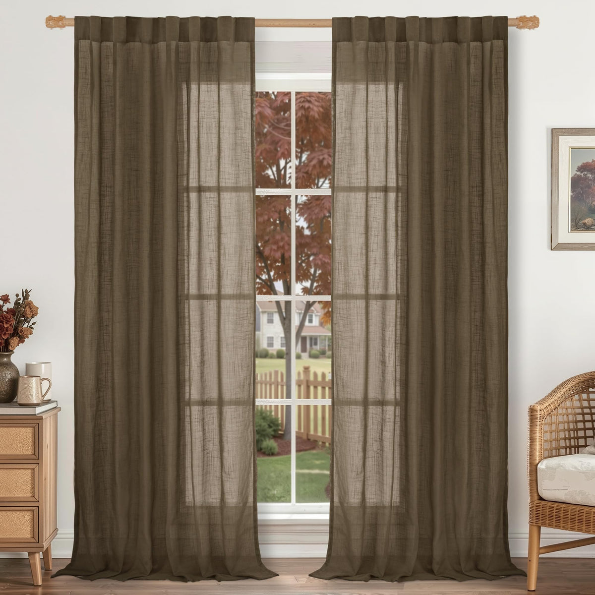 LAMIT Linen Semi Sheer Curtains 84 Inches Long for Living Room 2 Panels