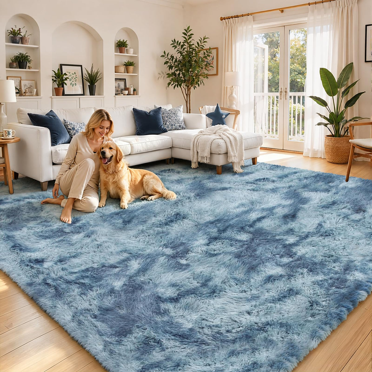 8x10 Area Rugs for Living Room,Light Grey Large Shaggy Soft Plush Furry Rug