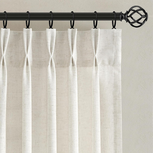 Nanspring Linen Pinch Pleated Curtains 96 Inch for Living Room Bedroom Ceiling to Floor Semi Sheer Natural Cream Light Filtering Back Tab 8ft Drapes 2 Panels Ivory Beige Boho Farmhouse Decor