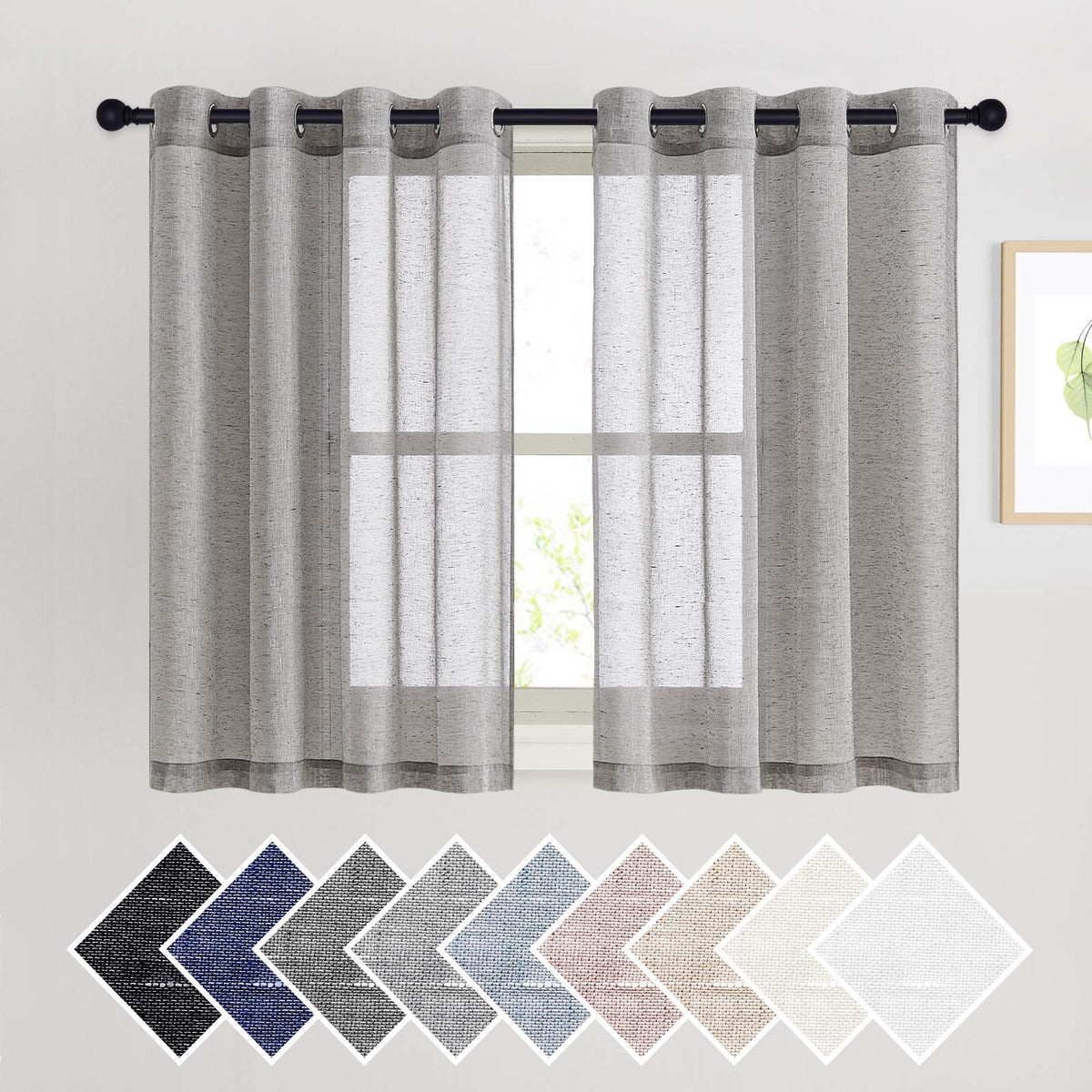 NICETOWN White Sheer Linen Curtains 84 Inch Length 2 Panels Set, W52xL84