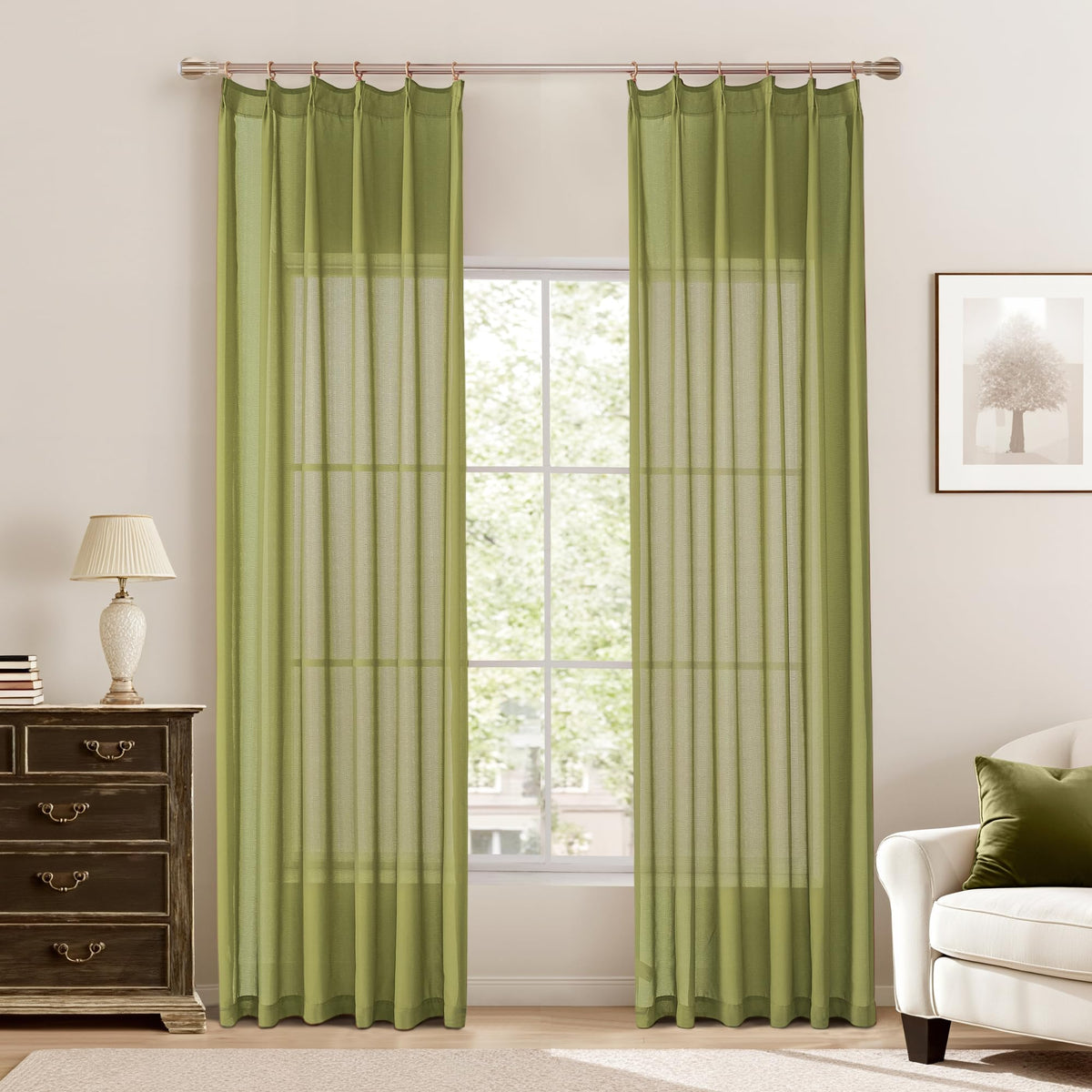 KangBang White Pinch Pleated Sheer Curtains 84 Inches Long 2 Panels