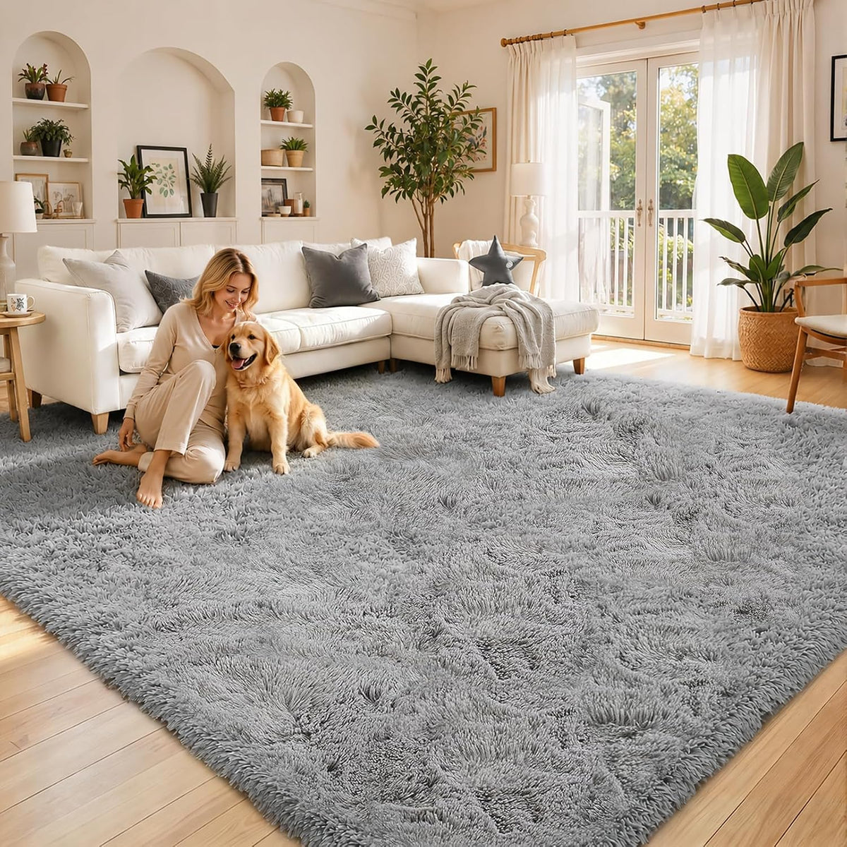 8x10 Area Rugs for Living Room,Light Grey Large Shaggy Soft Plush Furry Rug