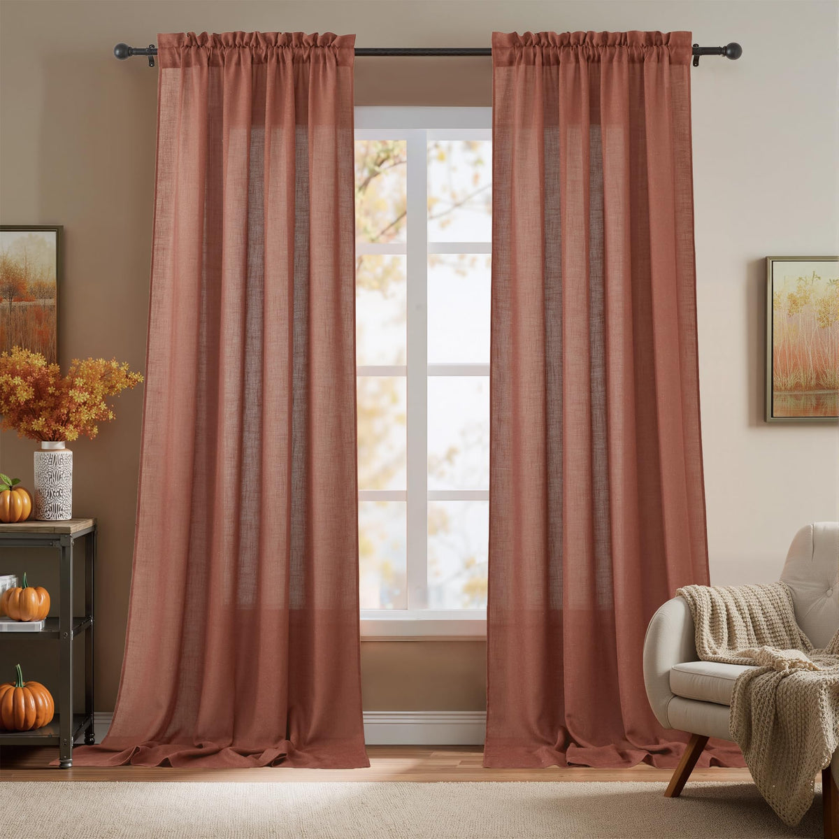 RYB HOME White Semi Sheer Curtains 84 inches Long for Living Room