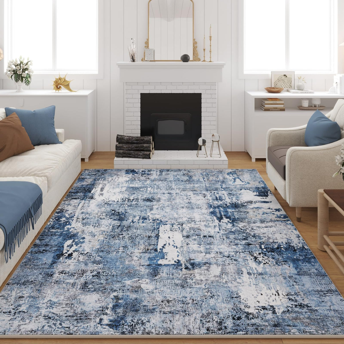 Rugcomf Large Living Room Rug 8x10 Washable Non Slip Vintage, Grey