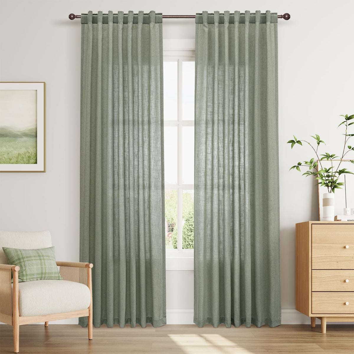 Joywell Linen Sheer Curtains 84 Inches Long for Living Room Beige Cream