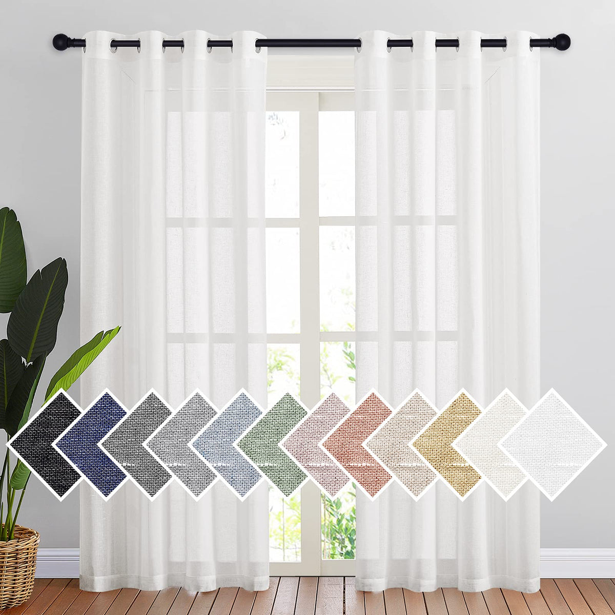 NICETOWN White Sheer Linen Curtains 84 Inch Length 2 Panels Set, W52xL84