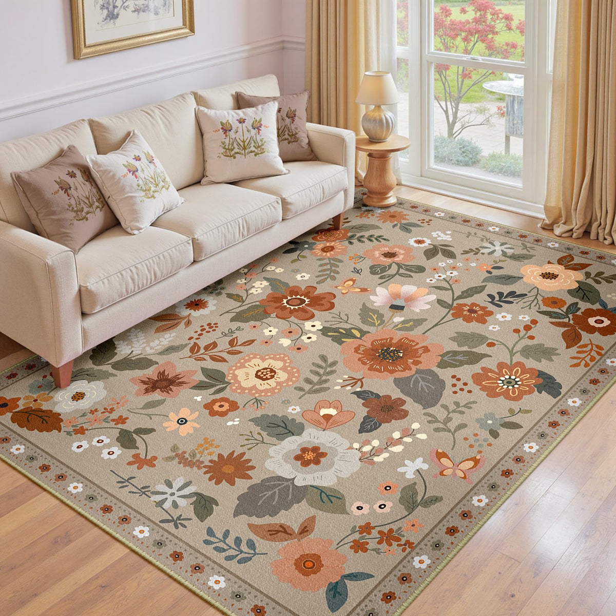 RELEANY Floral Washable 5x7 Area Rugs Pink