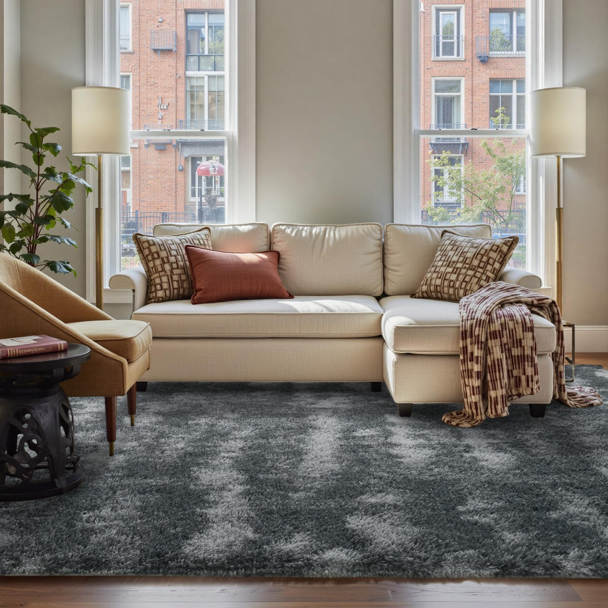 5x8 Area Rugs For Living Room Fluffy Black Rug For Bedroom (Black)