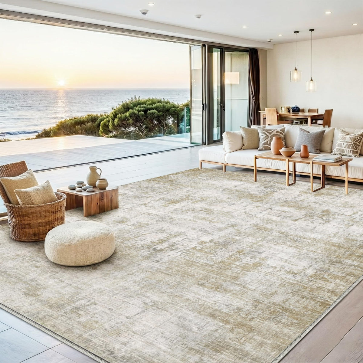 8x10 Area Rugs Living Room: Bedroom Vintage Washable Carpet Beige
