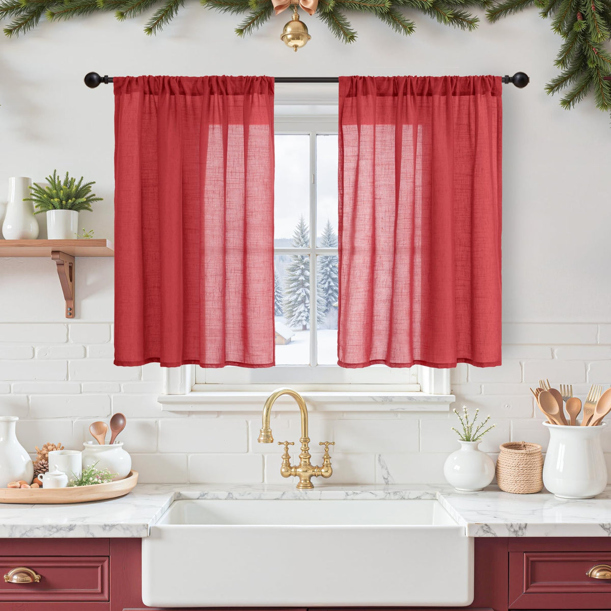 BGment Linen Sheer Curtains 84 Inches Long 2 Panels Set for Living Room