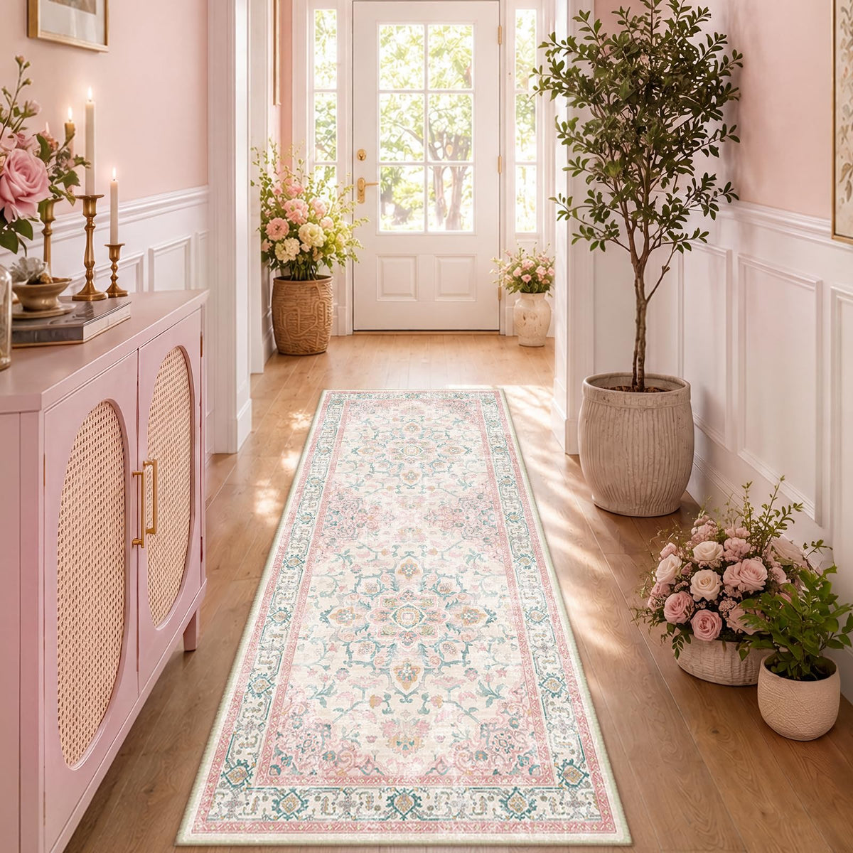 CAPALOCA 5x7 Washable Nursery Girls Low Pile Area Rug Pink
