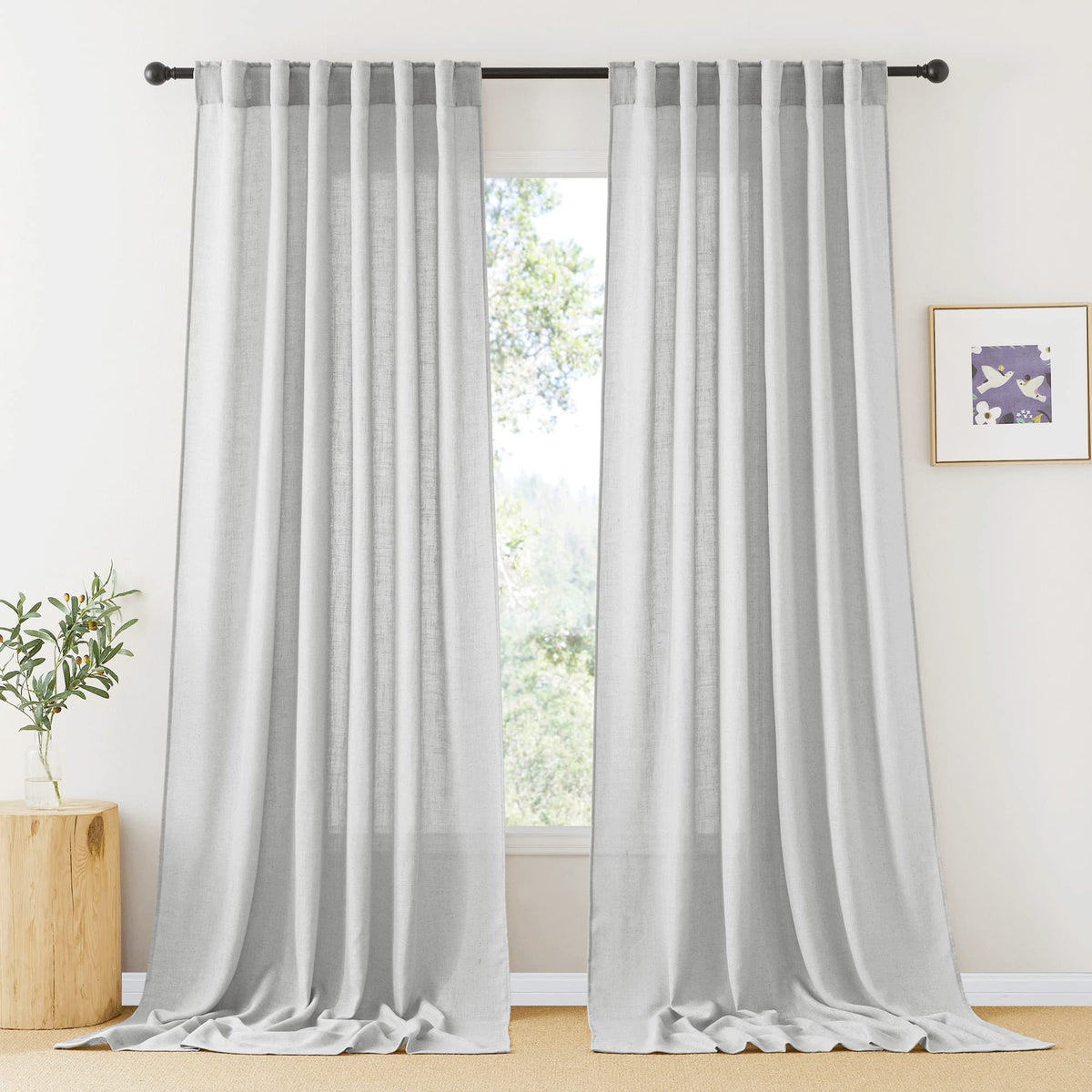 RYB HOME White Sheer Curtains for Living Room Patio Glass Door, W52 x L95
