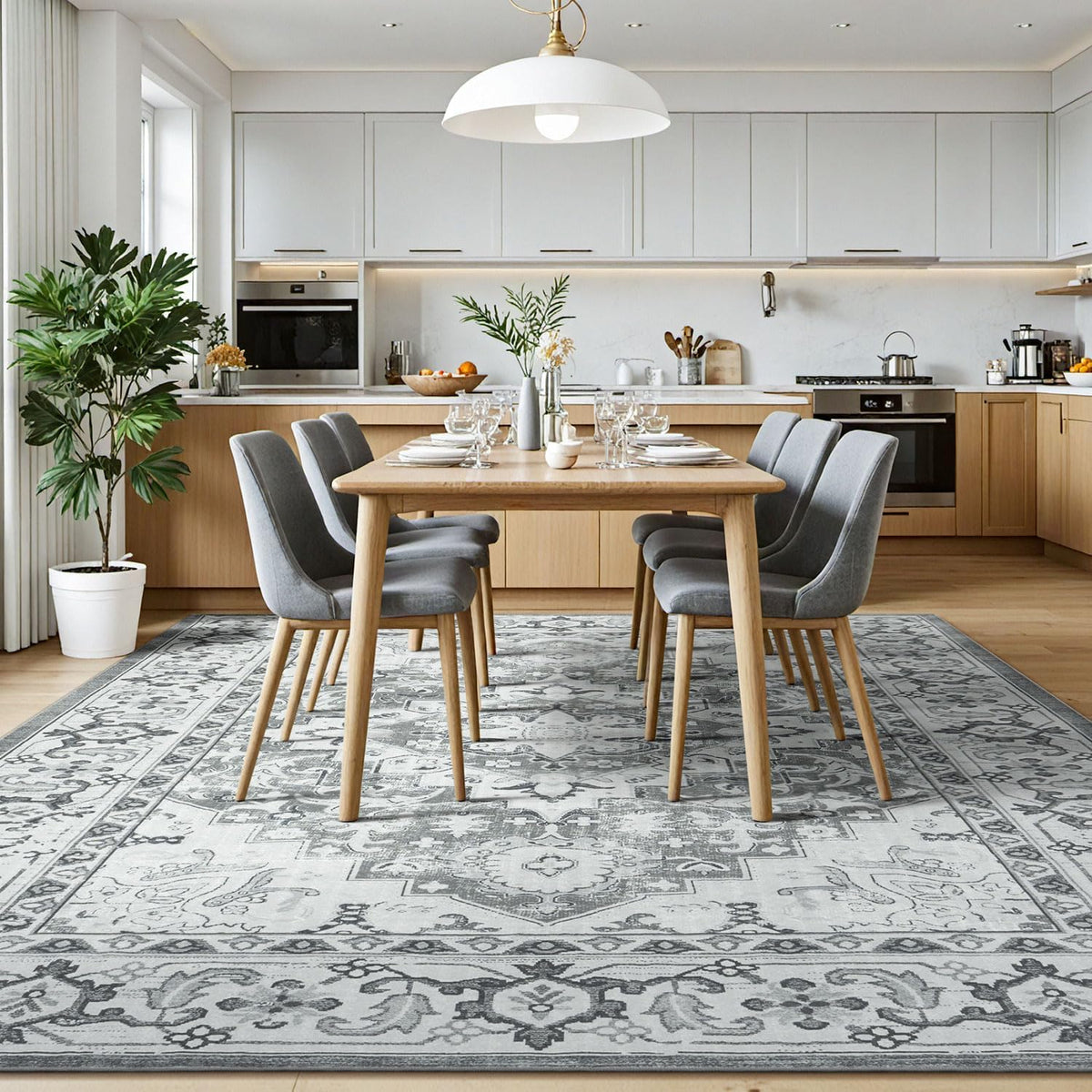Lessymo 8 x 10 Area Rugs for Living Room, Machine Washable Rug Grey White