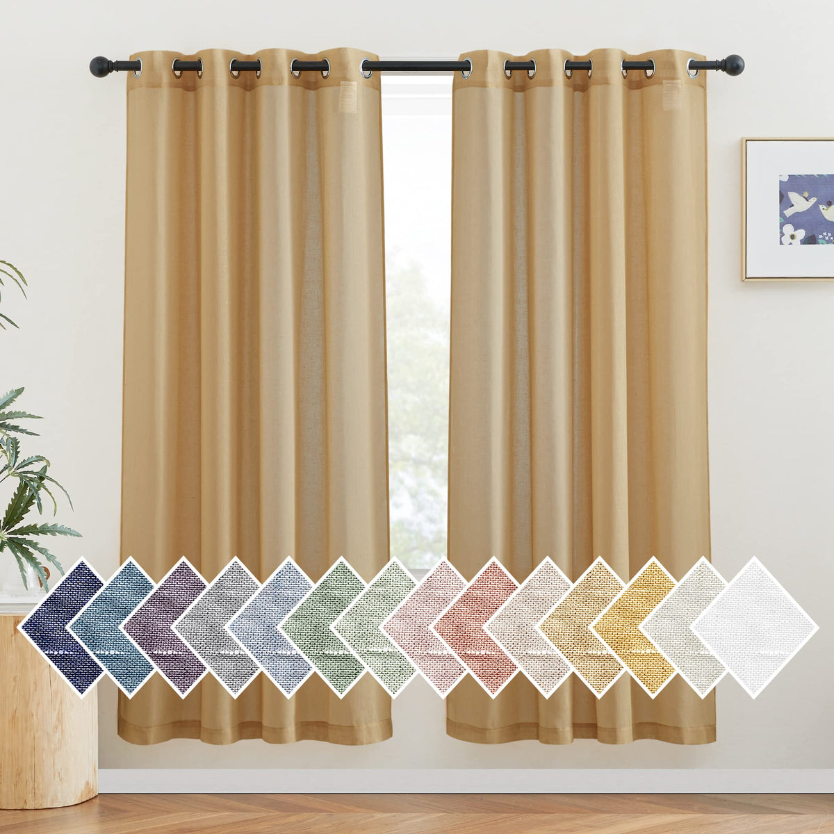 NICETOWN White Sheer Linen Curtains 84 Inch Length 2 Panels Set, W52xL84