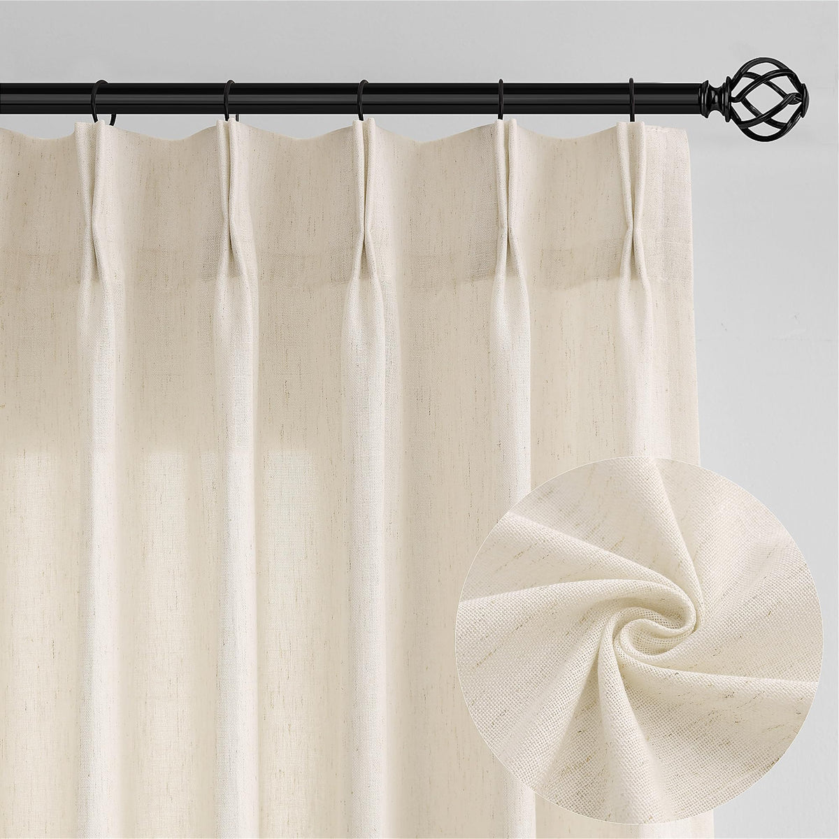 Cream 120 Inch Linen Curtains Pinch Pleated Extra Long Custom Made