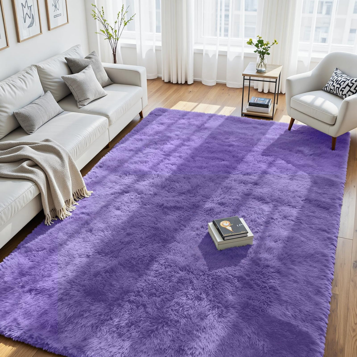8x10 Fluffy Area Rug for Living Room: Soft Non-Slip Black Bedroom Carpet