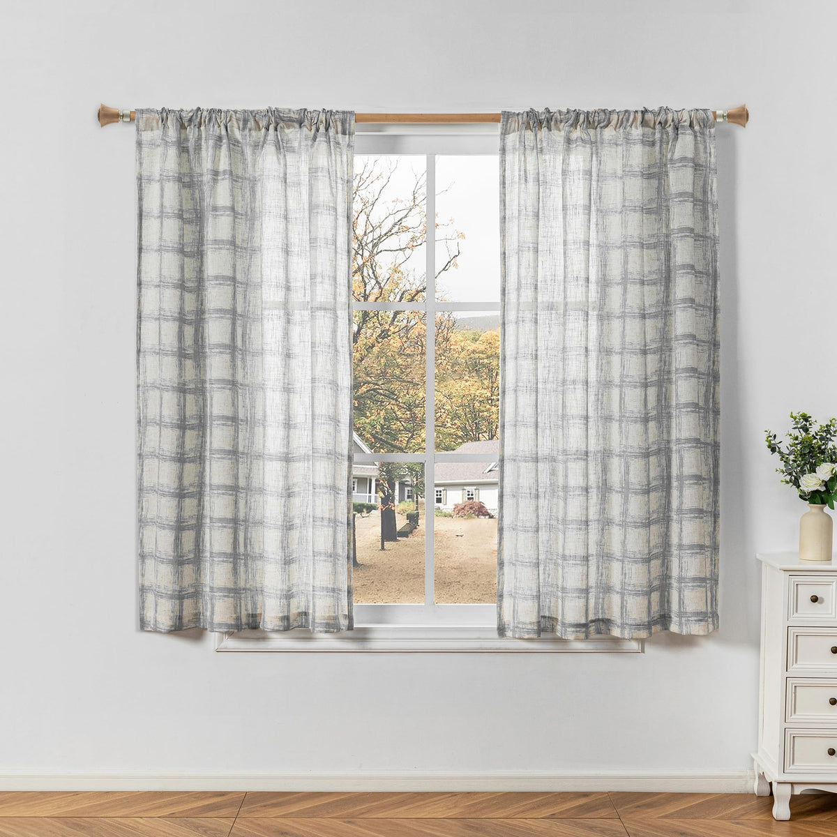MYSKY HOME Sheer Linen Curtains 84 Inch Length Light Filtering 2 Panels
