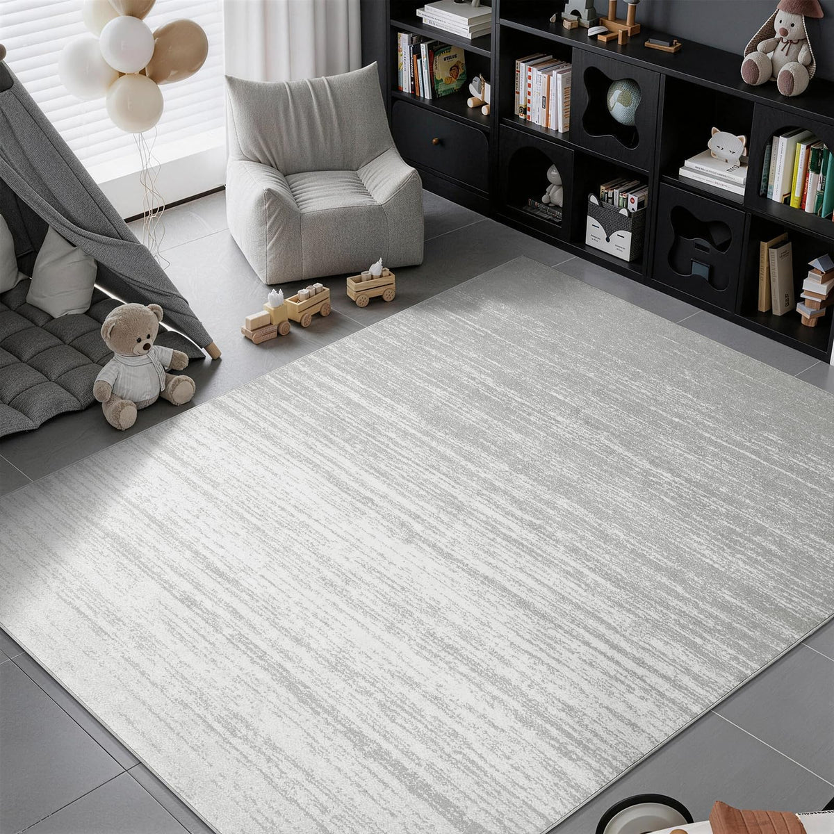 8x10 Washable Area Rug, Black Solid Area Rugs for Living Room & Bedroom