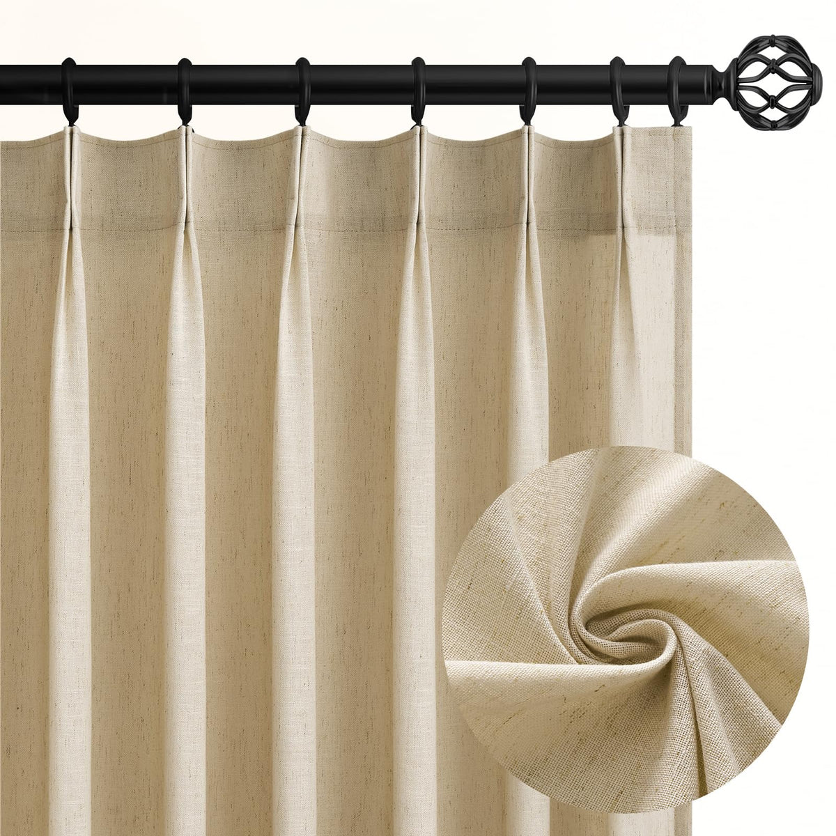 96 Inches Long Pinch Pleated Semi Sheer Curtains,Natural Linen Blended Light Filtering Window Curtains 96 Length 2 Panels for Living Room Bedroom Pinch Pleat Drapes with Hooks 2 Panels 40" Wx96 L
