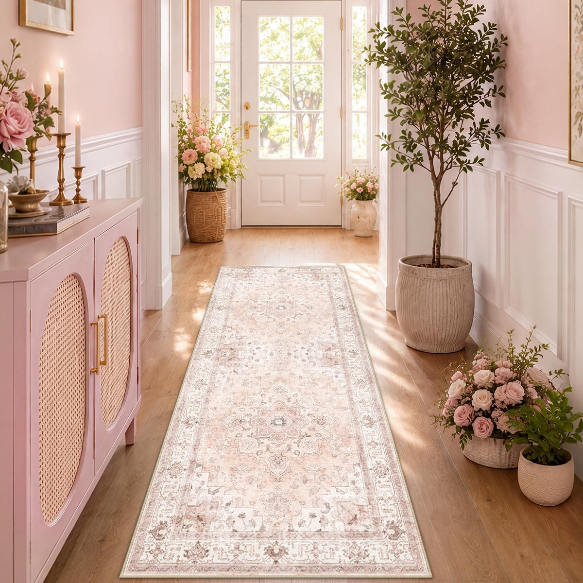 CAPALOCA 5x7 Washable Nursery Girls Low Pile Area Rug Pink
