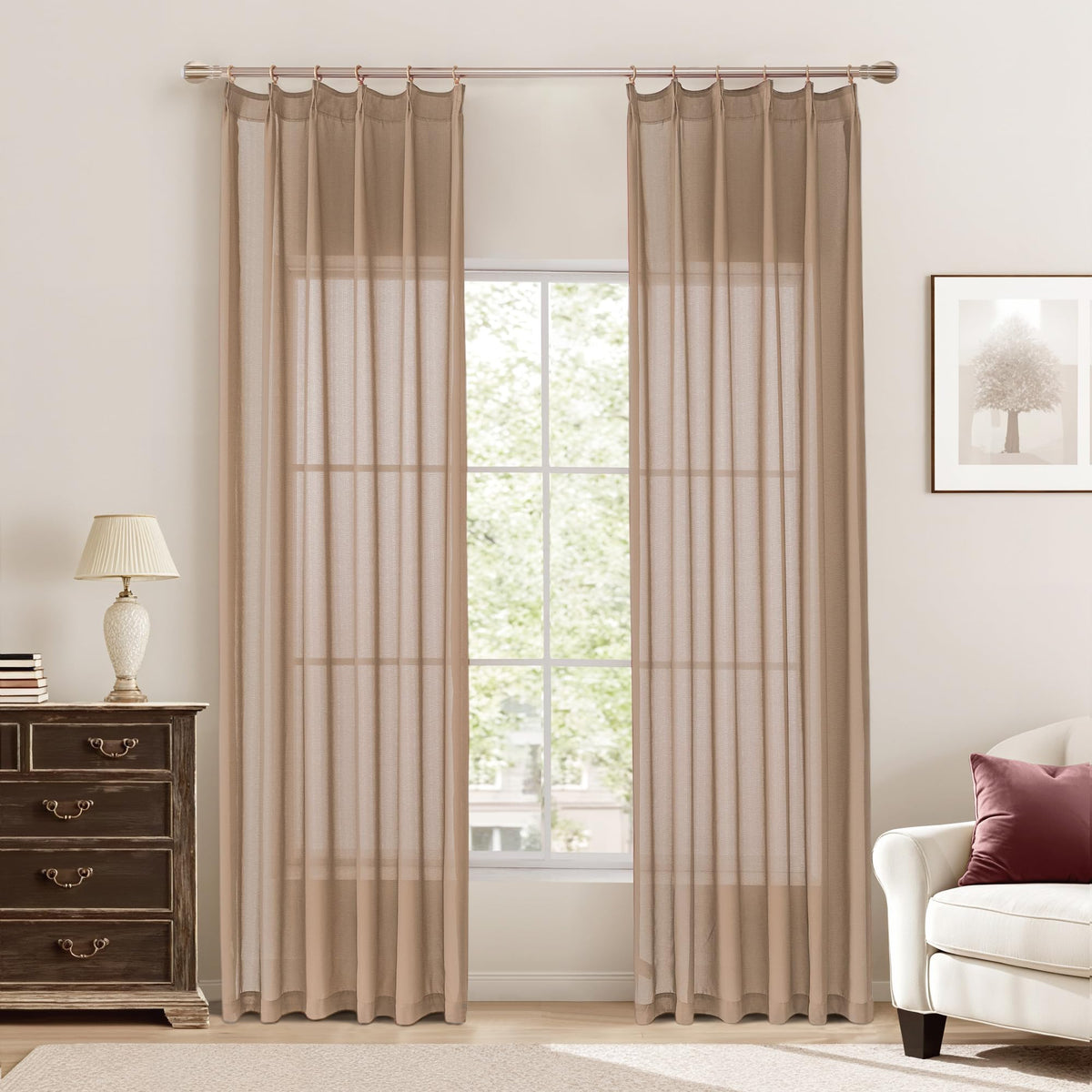KangBang White Pinch Pleated Sheer Curtains 84 Inches Long 2 Panels