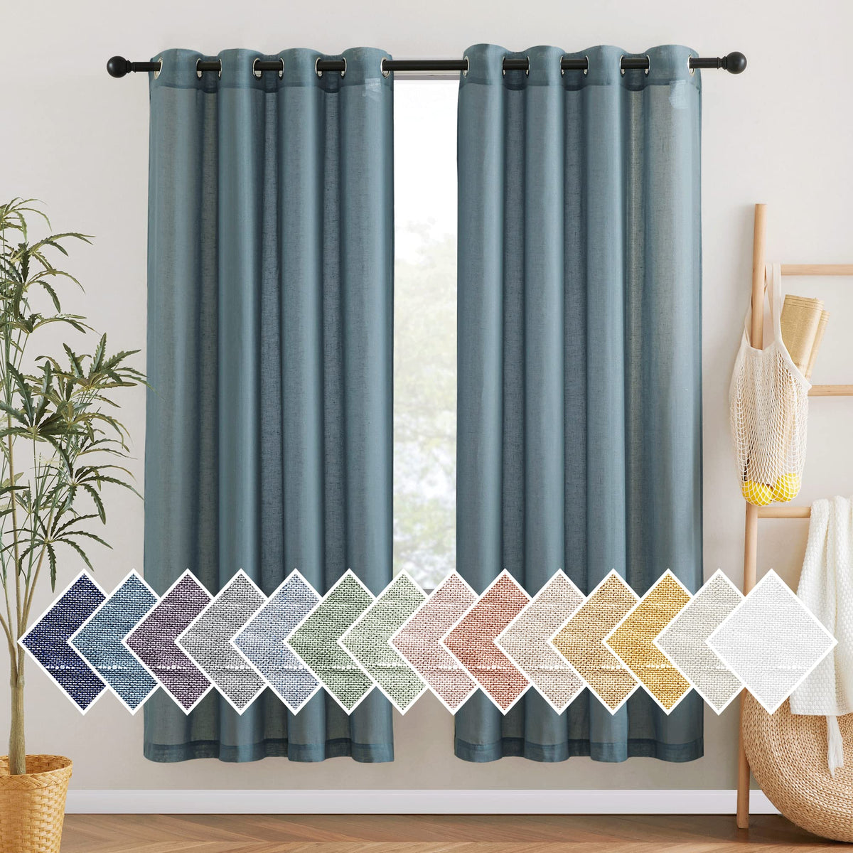 NICETOWN White Sheer Linen Curtains 84 Inch Length 2 Panels Set, W52xL84