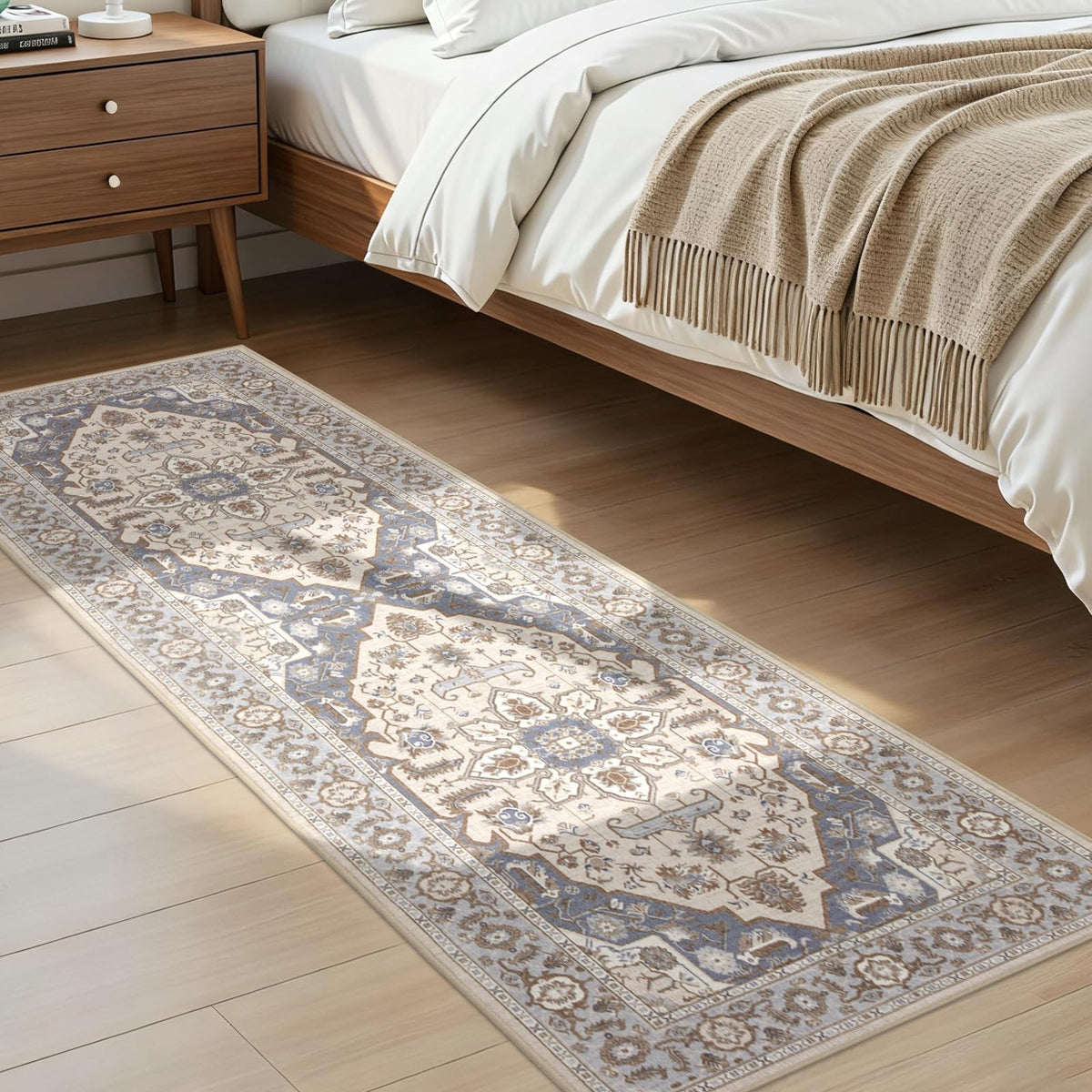 Joydeco Boho Washable Abstract Beige 5x7 Area Rugs for Living Room Bedroom