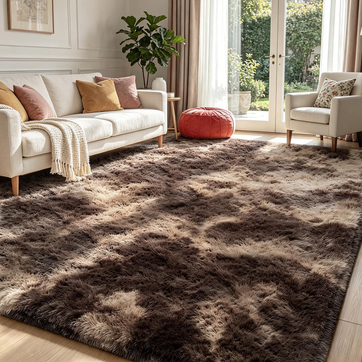 Beige 8x10 Area Rugs for Living Room, Fluffy Shag Rug Large Bedroom Carpet