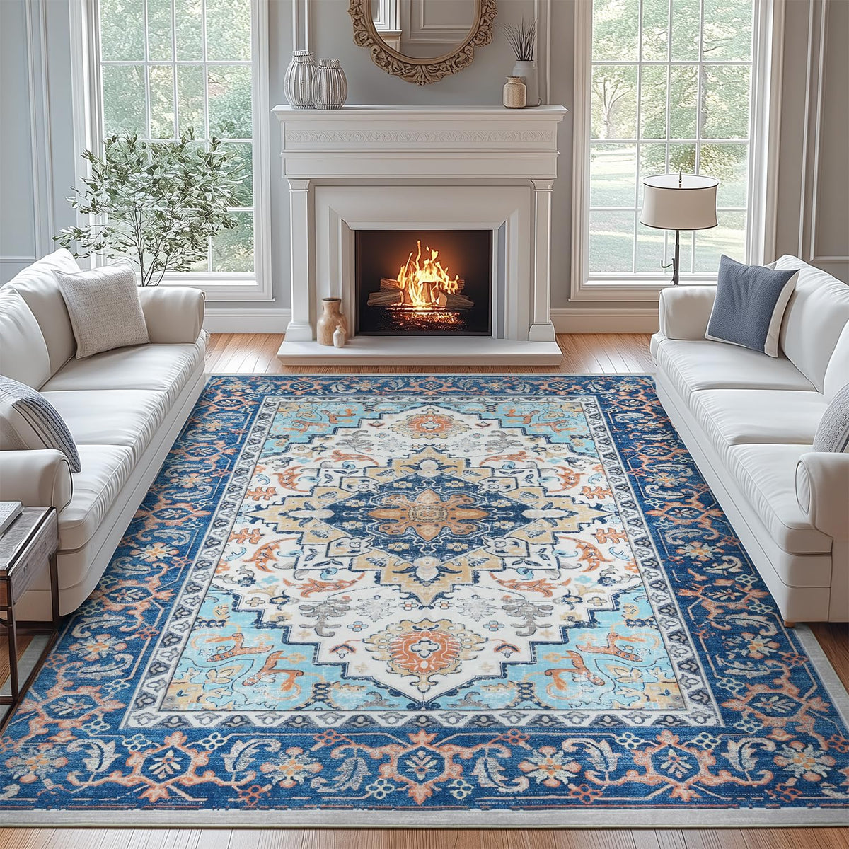 Lofus 5x7 Area Rugs for Living Room Bedroom, Soft Boho Carpet Floral Brown