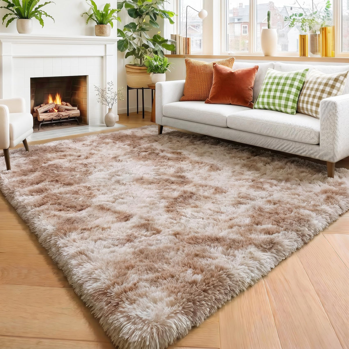 Amdrebio Light Pink Fluffy Fuzzy Area Rug 4x6 for Girls Bedroom Kids Room