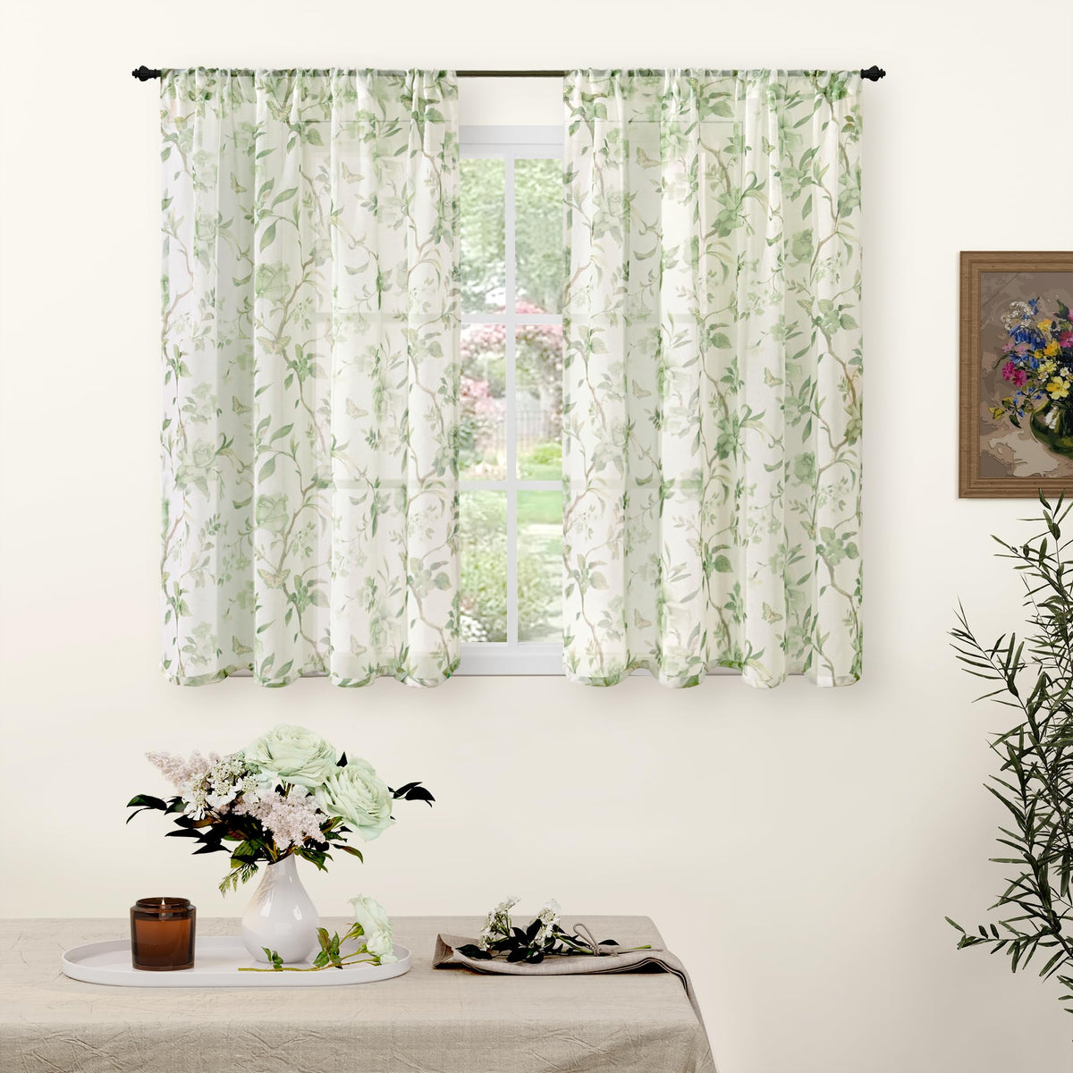 Lajode Pink Floral Sheer Curtains for Girls Room - 52x84 Inch 2 Panels