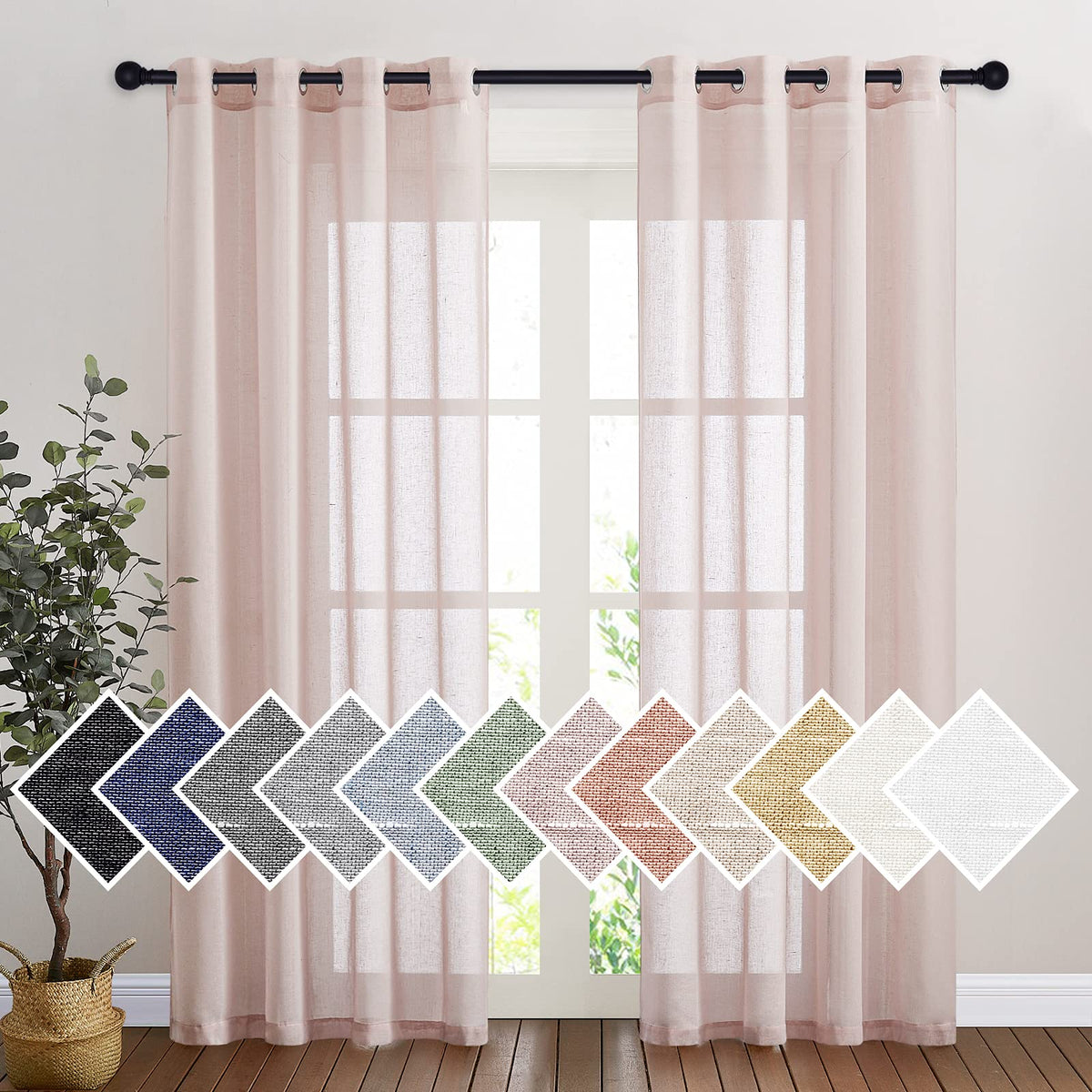 NICETOWN White Sheer Linen Curtains 84 Inch Length 2 Panels Set, W52xL84