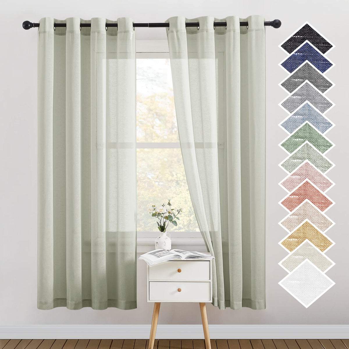 NICETOWN White Sheer Linen Curtains 84 Inch Length 2 Panels Set, W52xL84