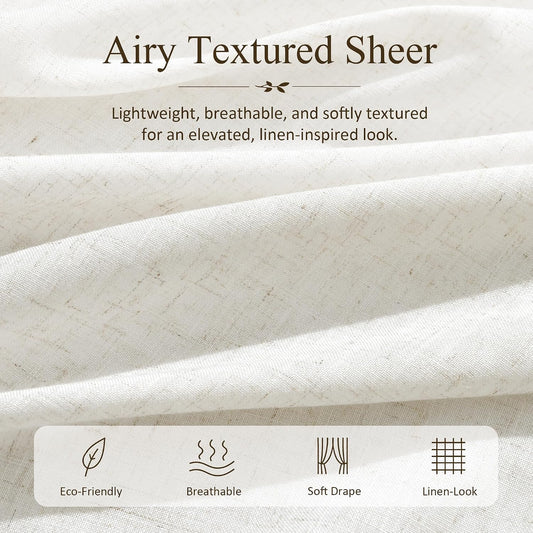 Jowels Natural Linen Curtains 84 Inches Long 2 Panels for Living Room