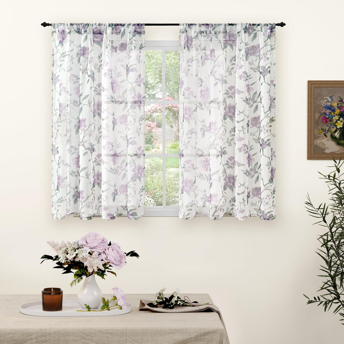 Lajode Pink Floral Sheer Curtains for Girls Room - 52x84 Inch 2 Panels