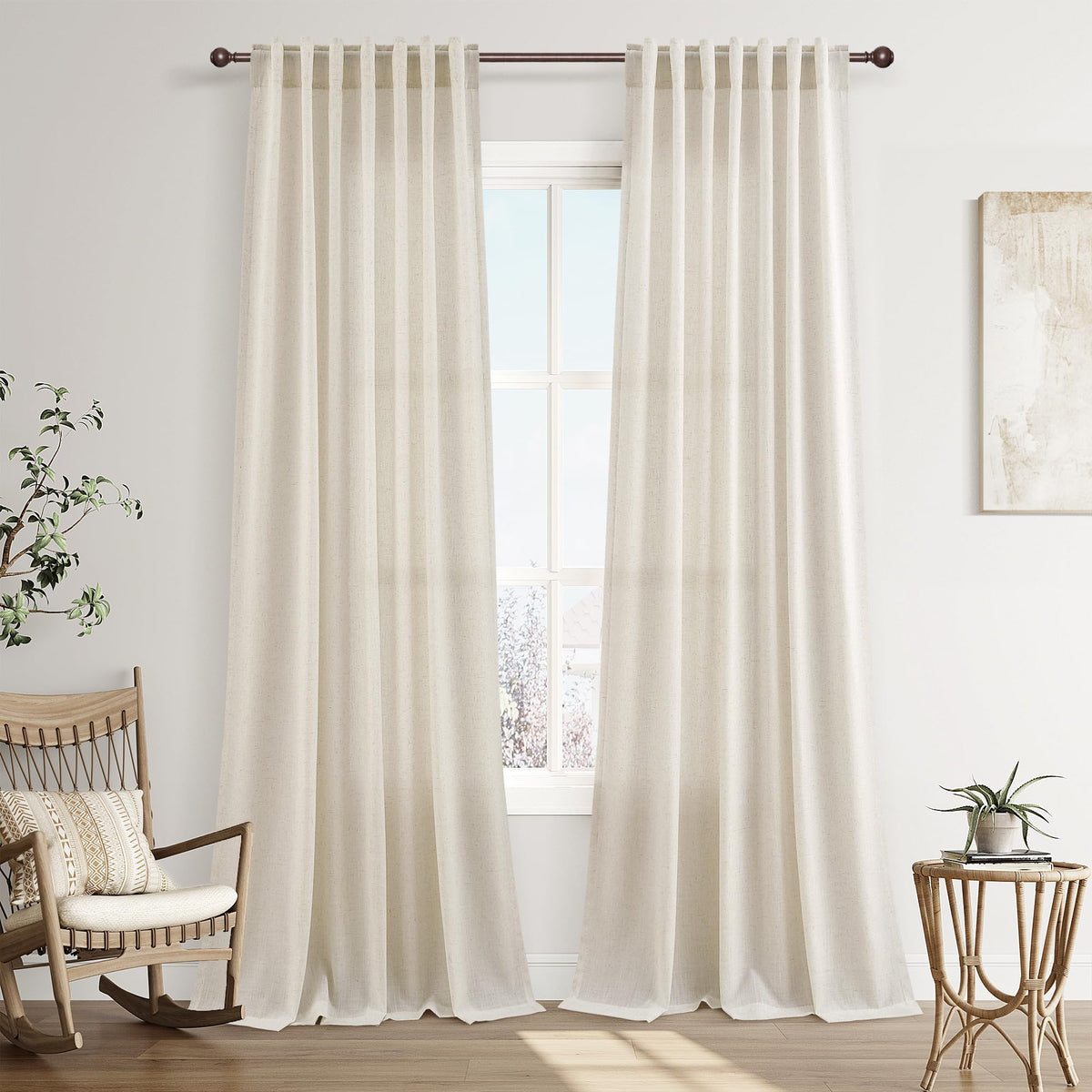 Joywell Linen Sheer Curtains 84 Inches Long for Living Room Beige Cream