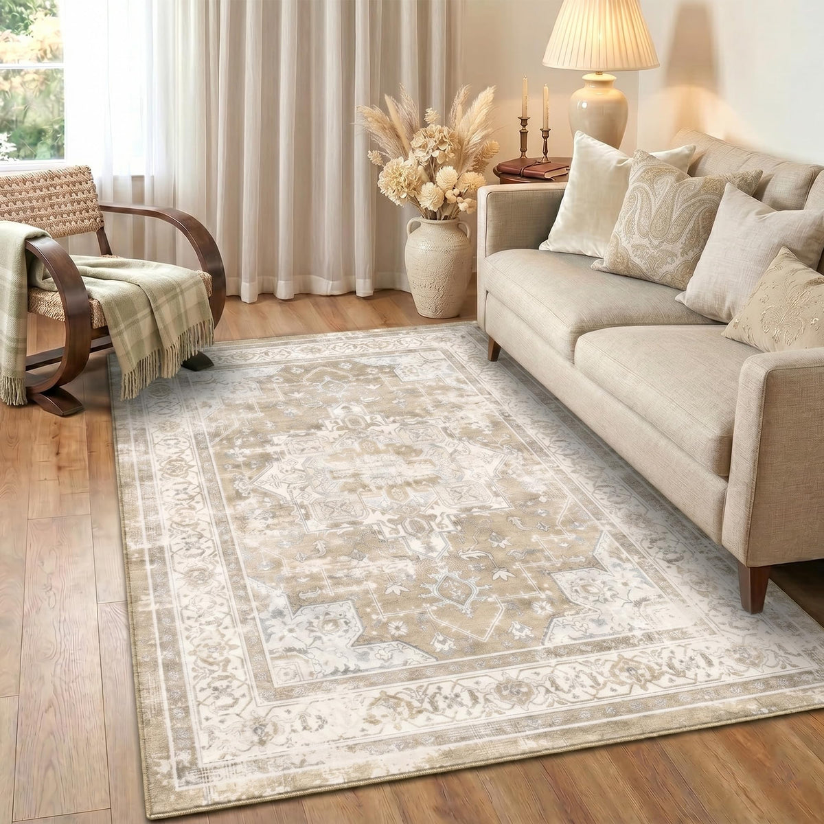 8x10 Area Rugs Living Room: Bedroom Vintage Washable Carpet Beige