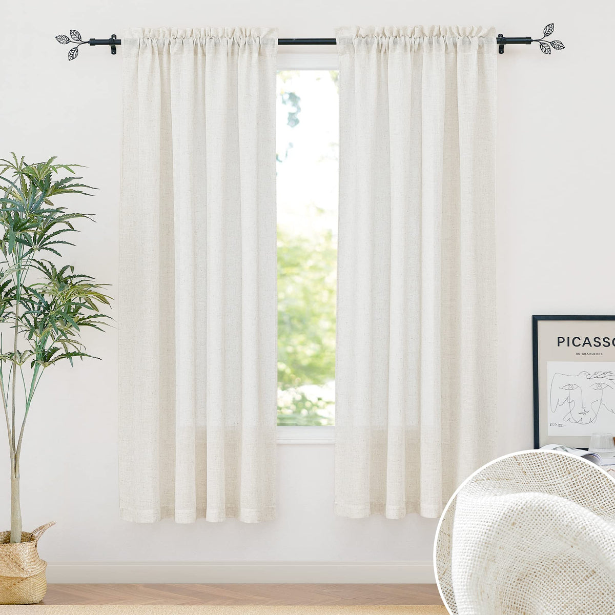 RYB HOME White Semi Sheer Curtains 84 inches Long for Living Room